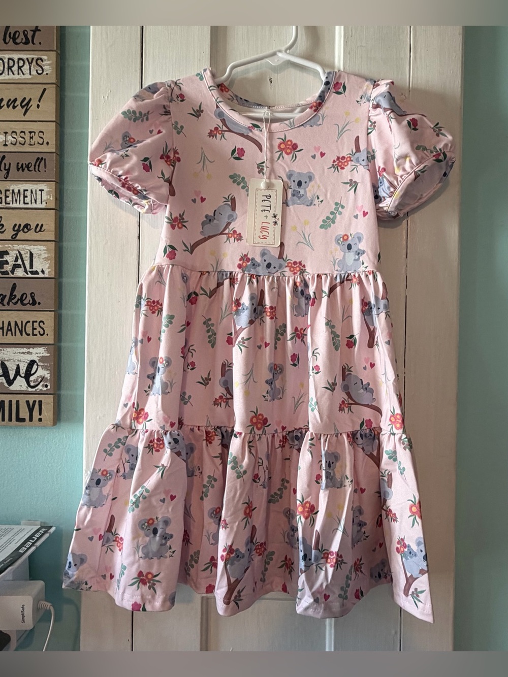 Pete + Lucy Pink Koala Floral Tiered Dress Size: 4T